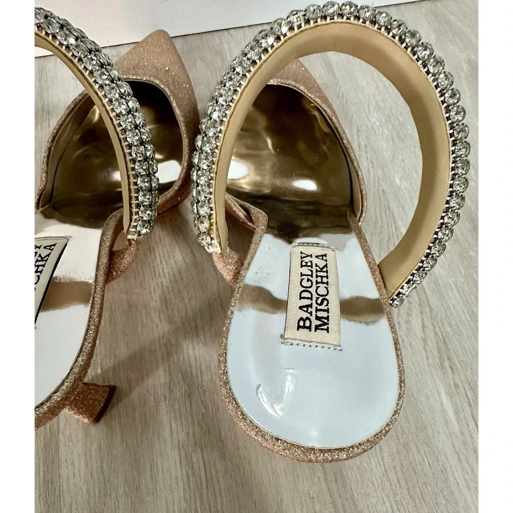 Badgley Mischka Nori Mules Women 8 Rose Gold Excellent Crystal Glitter Heels
